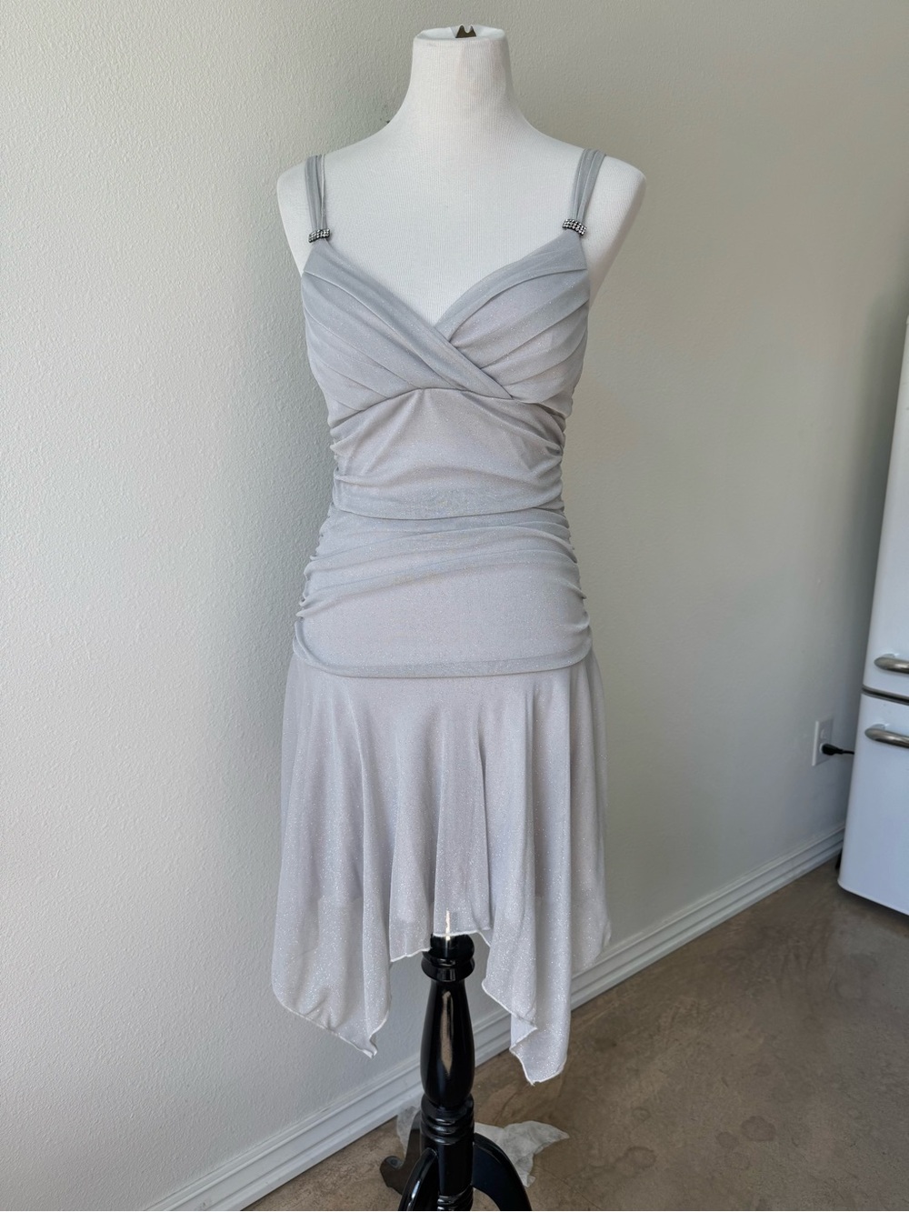 Y2K Silver Sparkly Three Hearts Trixxi Silver Mini Dress